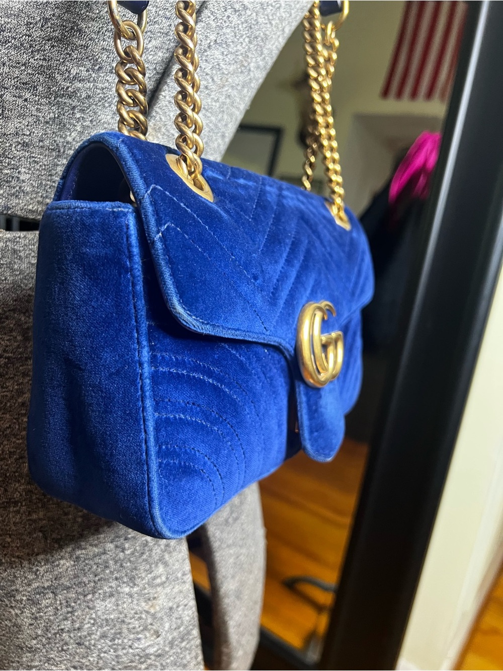Gucci Royal Blue Velvet GG Marmont Crossbody Bag - Picture 14 of 16